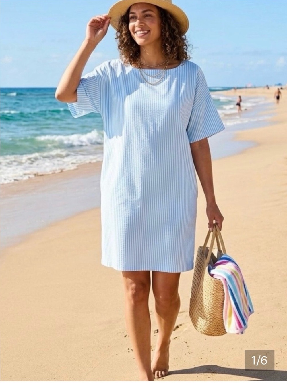 LA RELAXED Paradise Light Aqua Striped Women’s Beach Cover-Up Dress